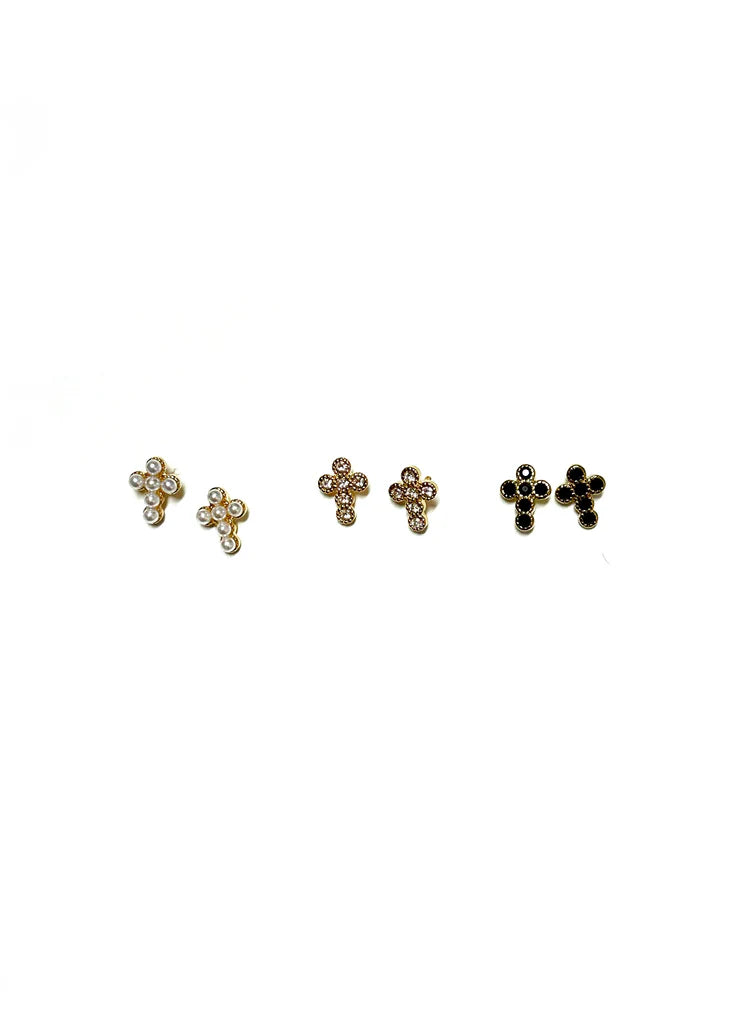 Cross Stud Earrings - Pearl