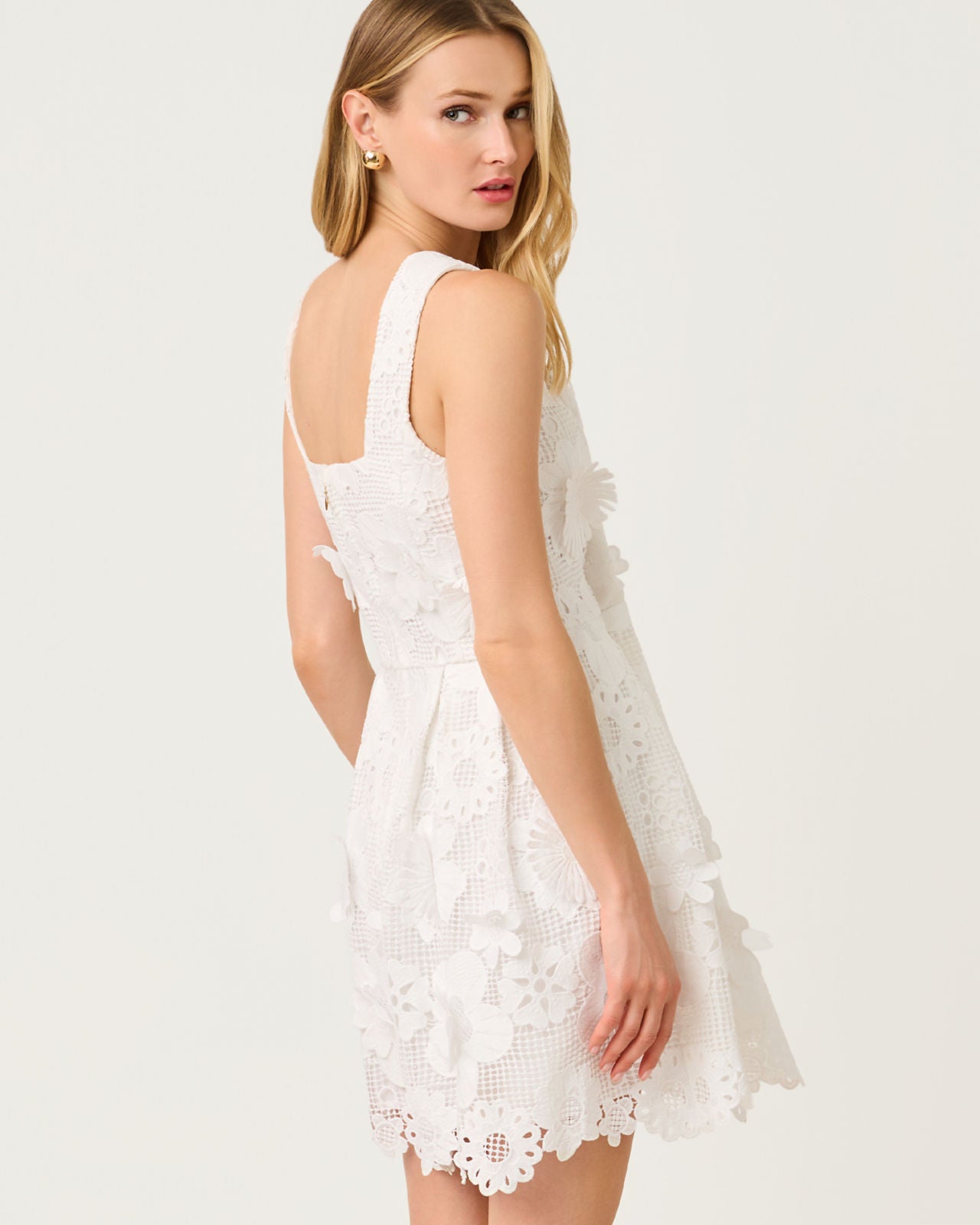 Cindy Skirted Romper Resort White Passion Flower 3D Lace