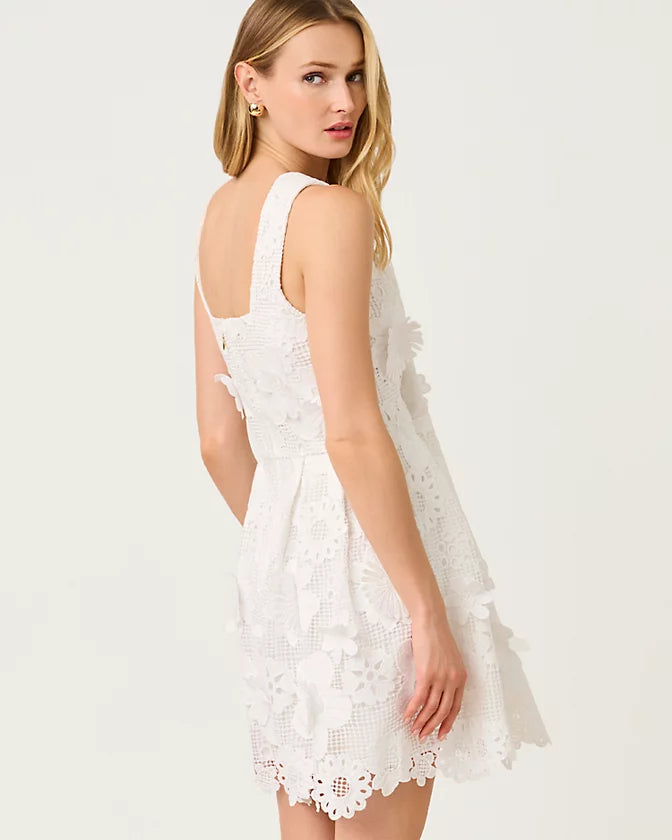 Cindy Skirted Romper - Resort White/Passion Flower 3D Lace