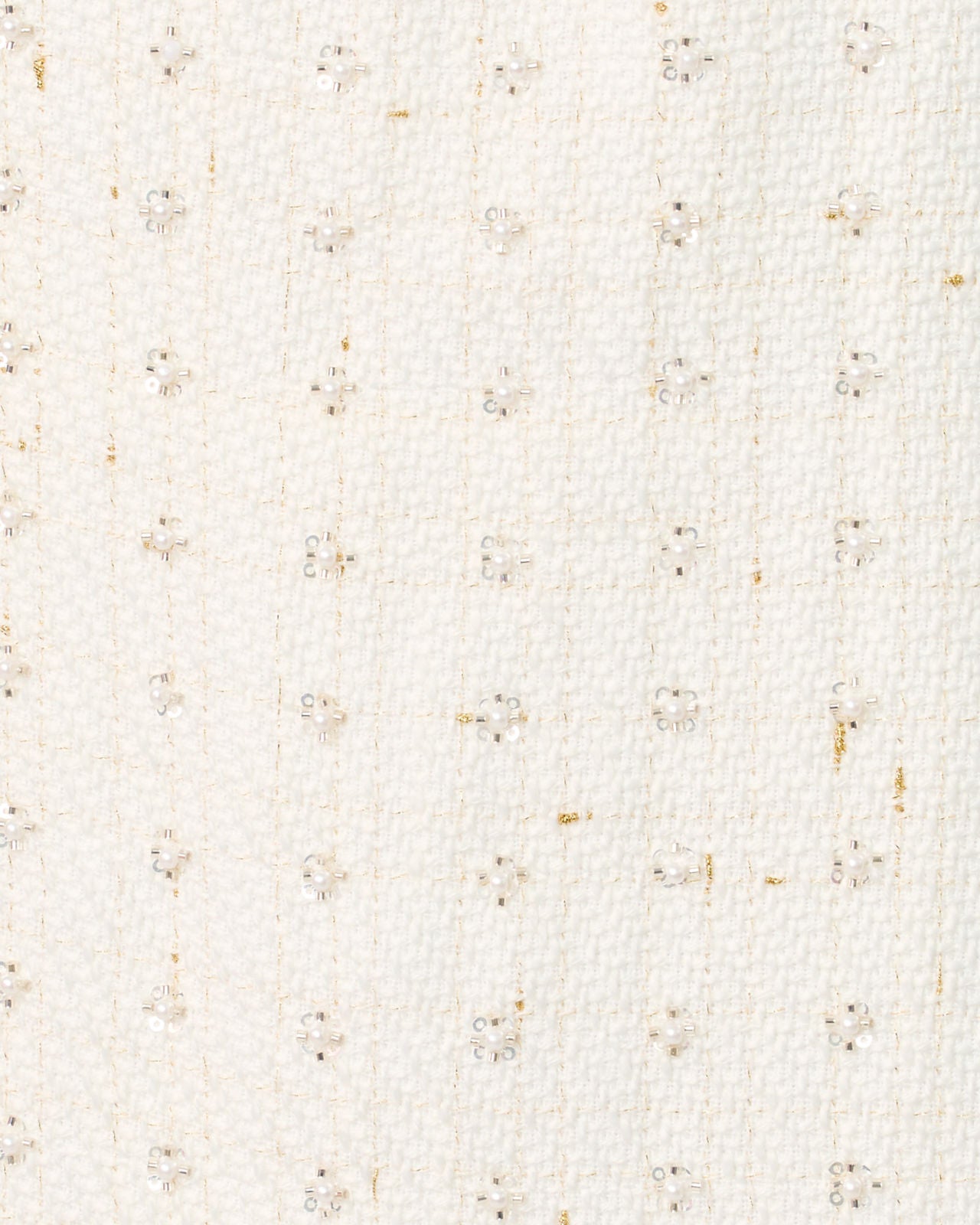 Anders Skirted Romper Resort White Flower Pearl Embellished Boucle