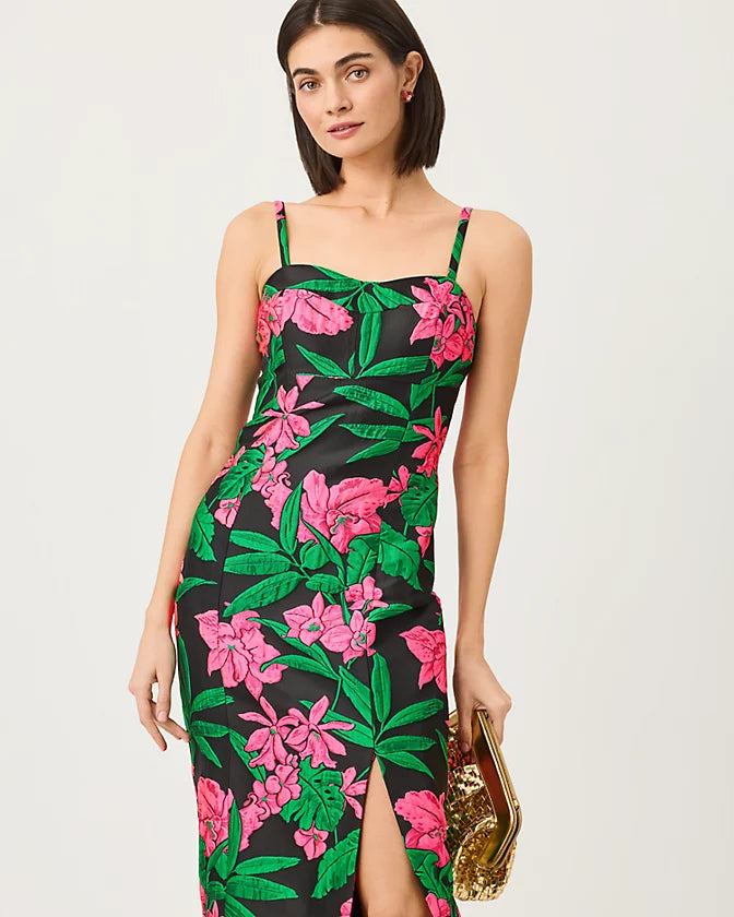 ALIMA MAXI DRESS - NOIR - JUNGLE BOUQUET JACQUARD