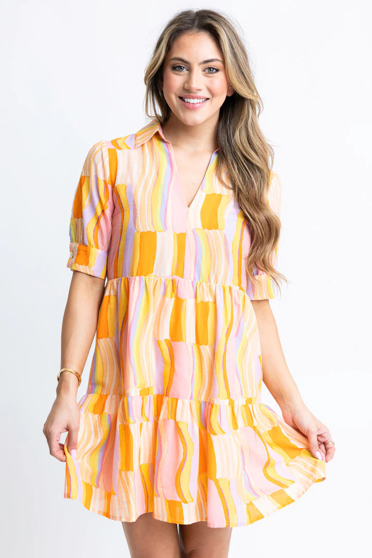 Multi Stripe Vneck Dress