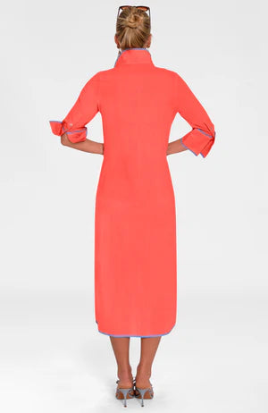 SHIRT TAIL LONG DRESS- CORAL