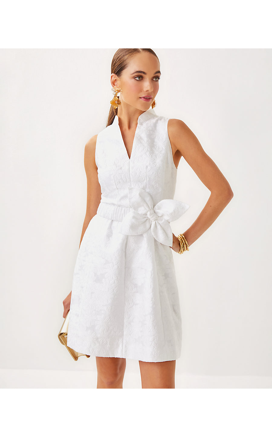 TAZIE DRESS - RESORT WHITE - PEONY BLOOM ORGANZA JACQUARD