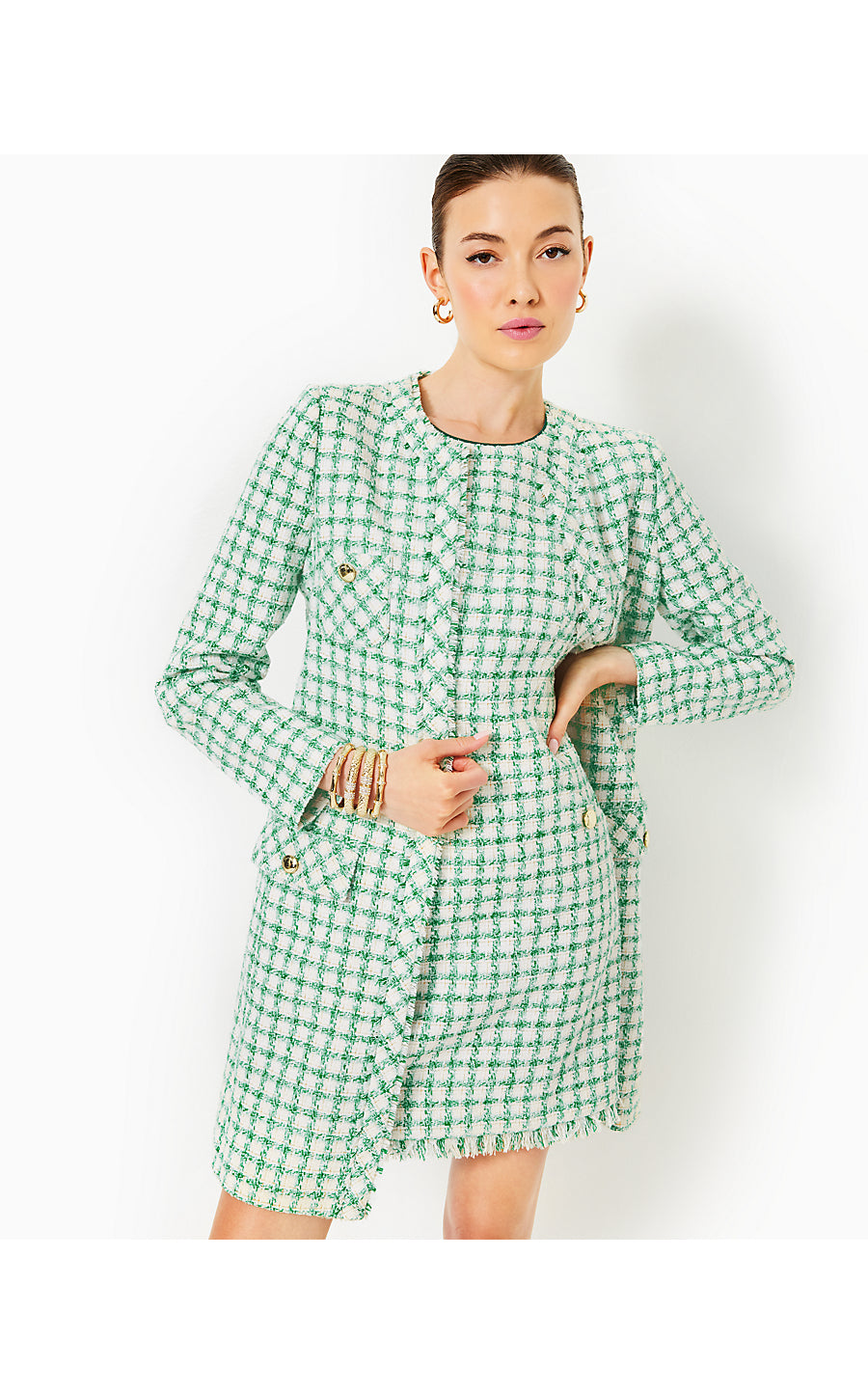 KAYLOR BOUCLE JACKET - FIDDLE LEAF GREEN - WINDOWPANE BOUCLE