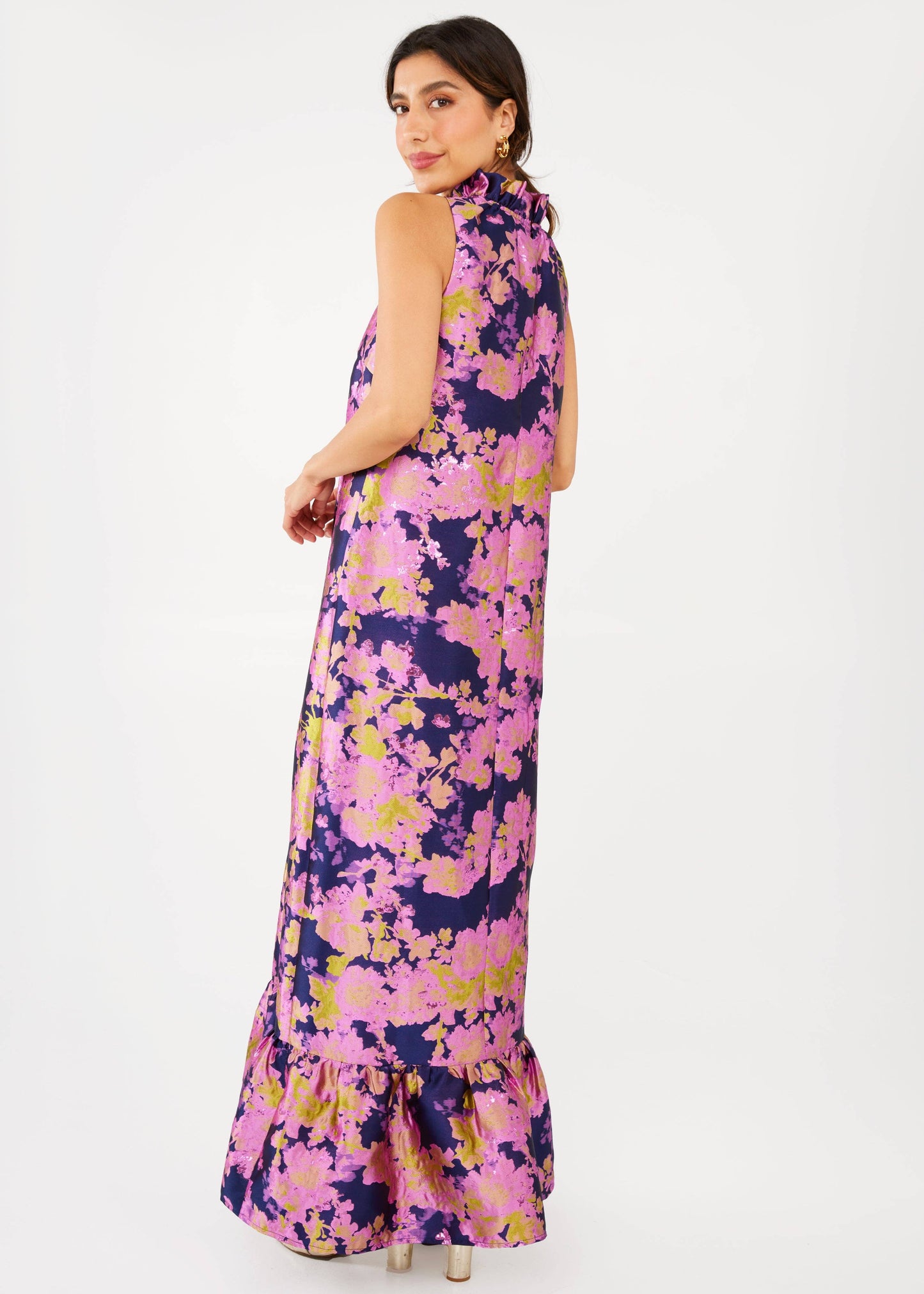 Abbey Glass - Camille Gown Navy Abstract Jacquard: Blue / S