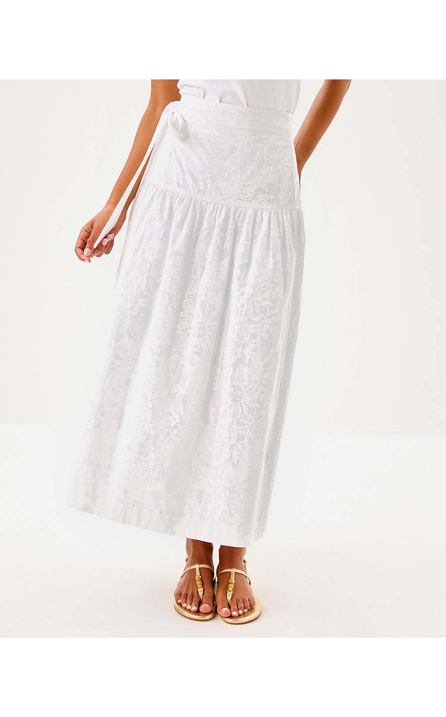 CORINA MIDI SKIRT - RESORT WHITE - CATCHIN RAYS OVERPRINT