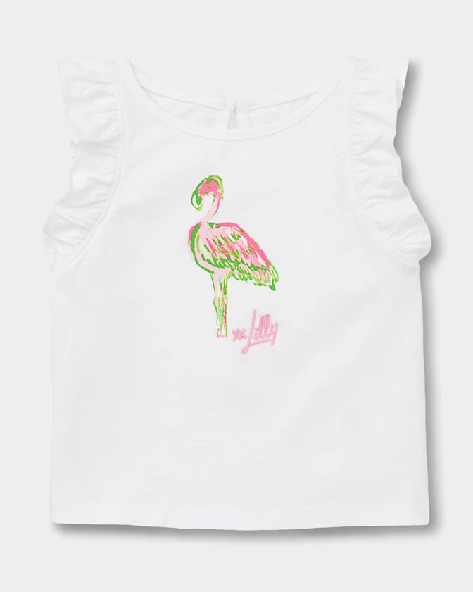 CHICKIE RUFFLE TOP-MULTI-ON PARADE GRAPHIC