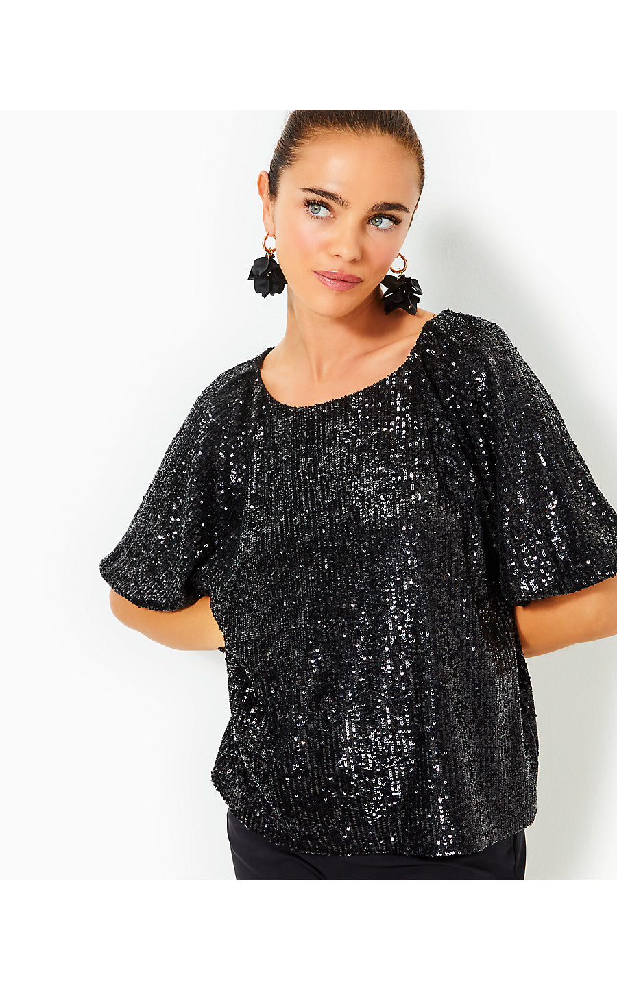 CRESSIDA KNIT TOP - NOIR - TREASURE BOX SEQUIN KNIT