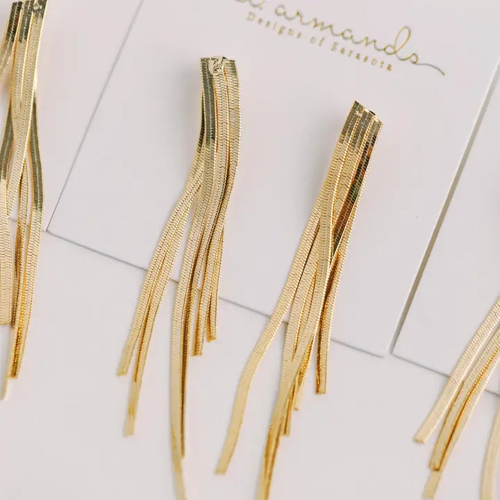 Skinny Gold Cascading Tassel Minimalist Statement Earrings