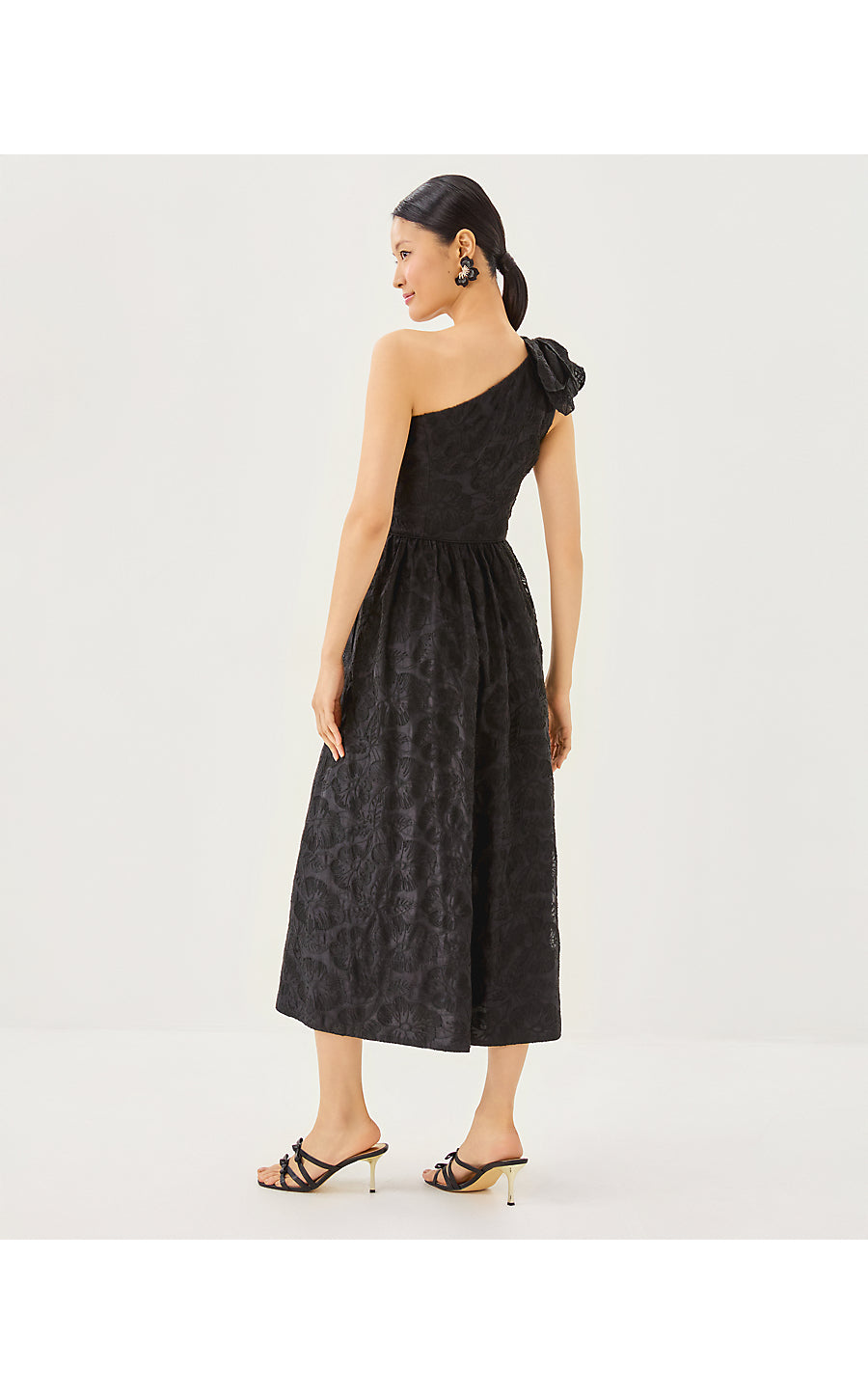 LYNSI MIDI DRESS - NOIR - SUNSET BLOOM EMBROIDERED ORGANZA