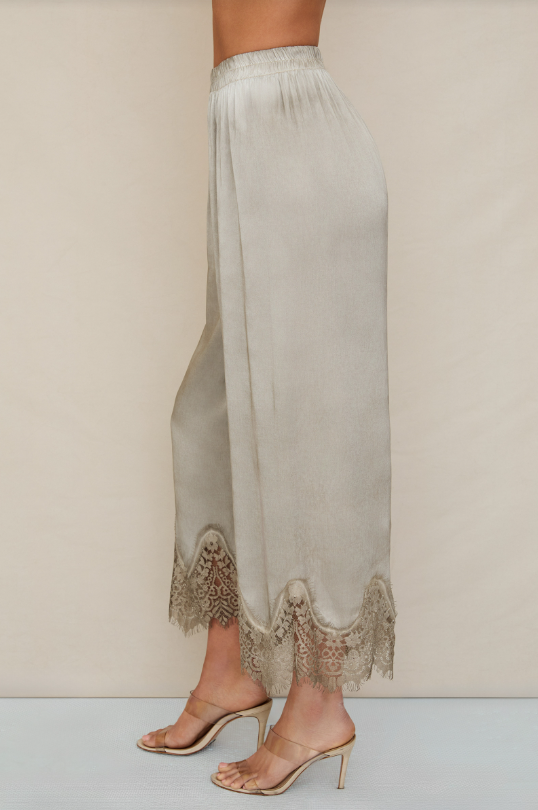 MINERAL WASH LACE HEM PANTS - MOCHA