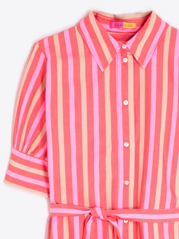 PINK STRIPED SHIRT DRESS