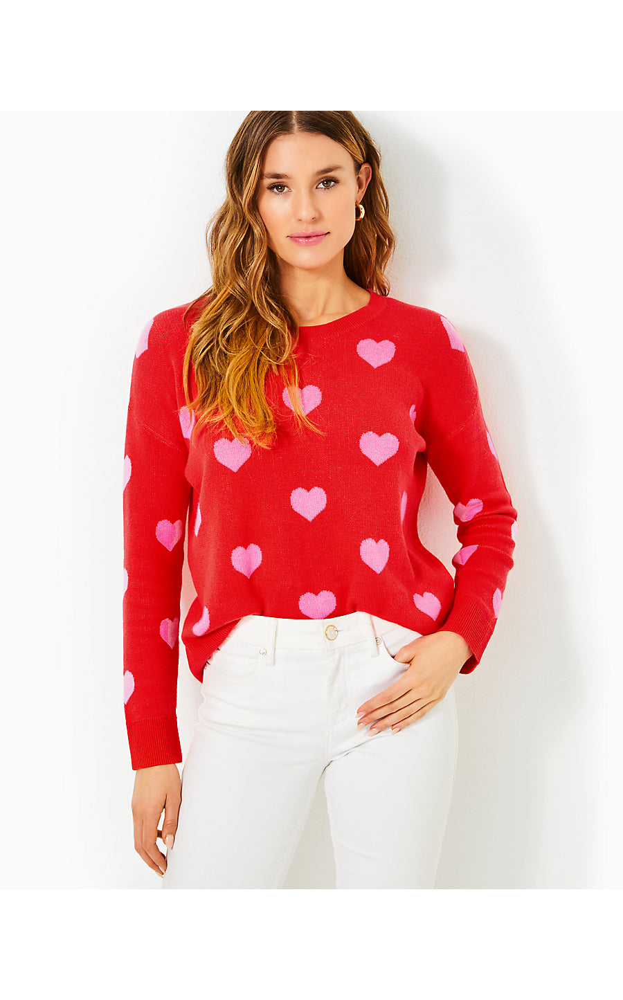 TENSLEY SWEATER - ROCOCO RED - HEARTS JACQUARD