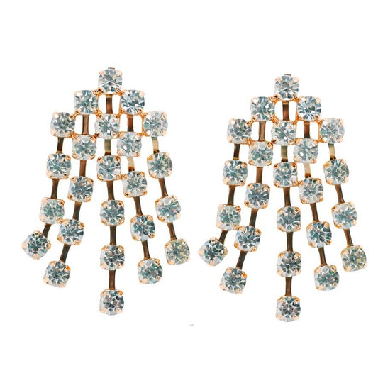 Rhinestone Tassel Statement Earrings - White
