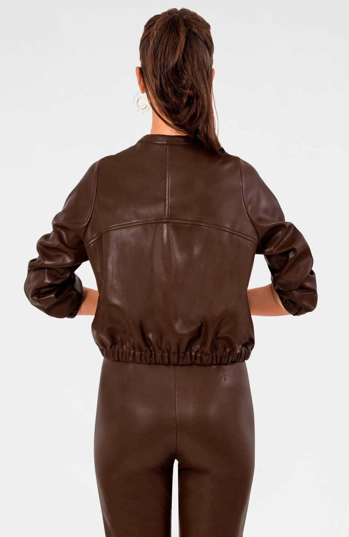 LEATHERETTE BOMBER JACKET - ESPRESSO