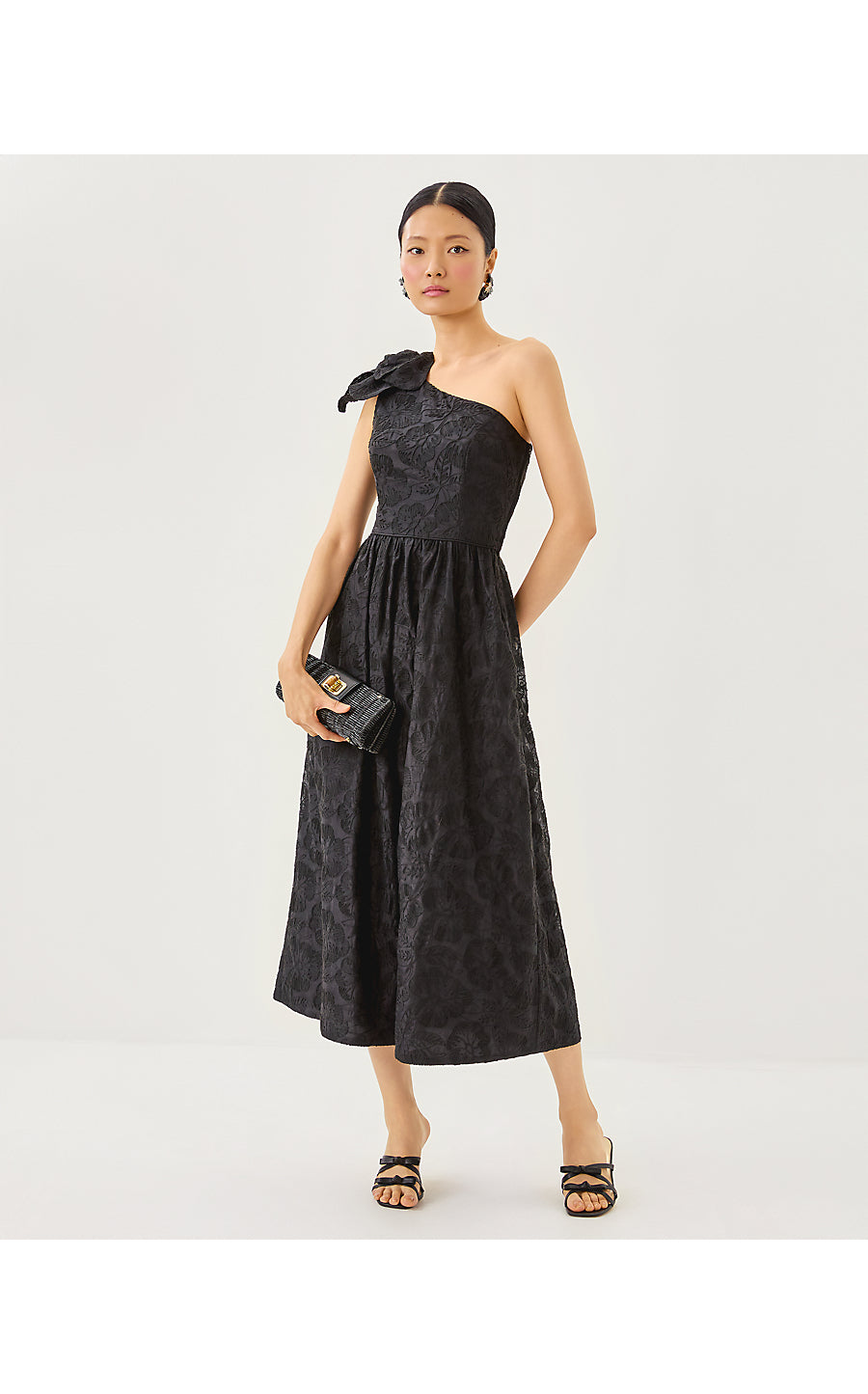 LYNSI MIDI DRESS - NOIR - SUNSET BLOOM EMBROIDERED ORGANZA