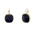 Faceted Stone French Clip Earrings - Black