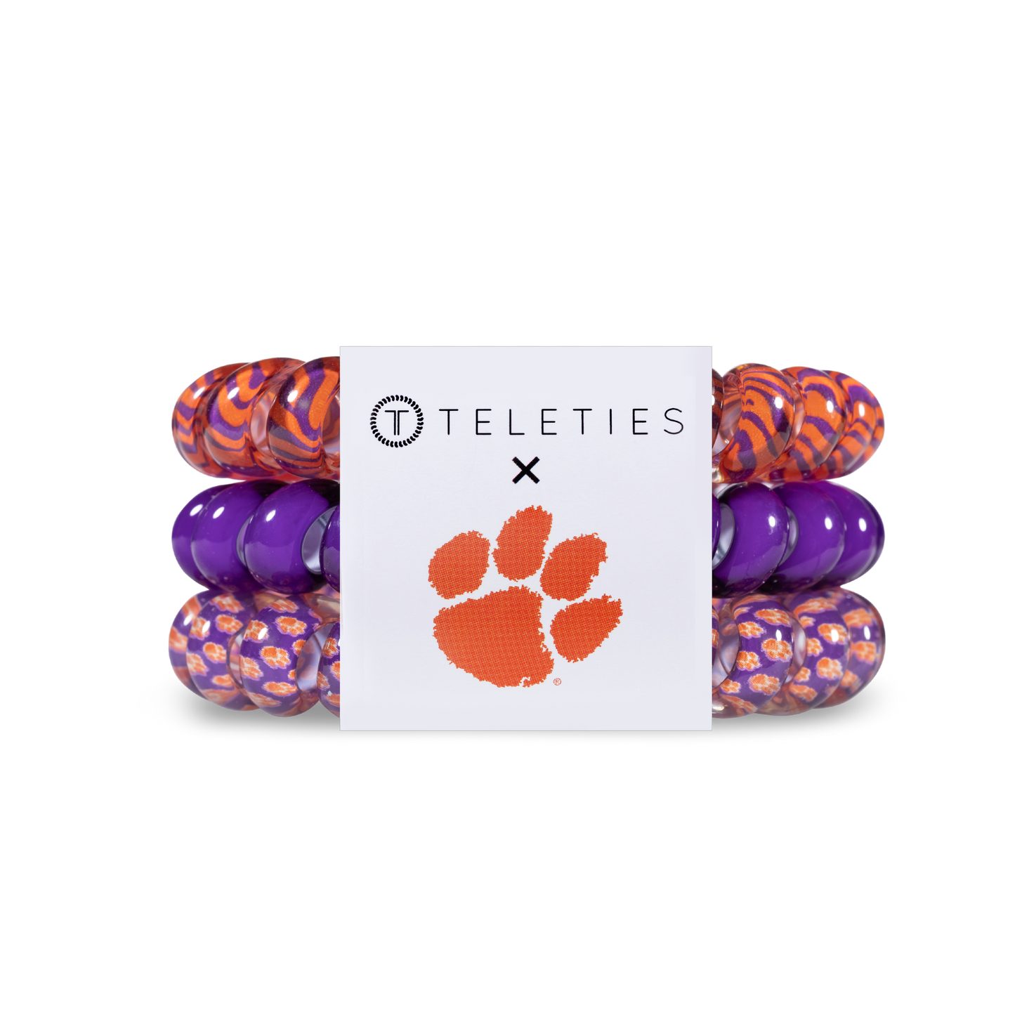 TELETIES - Spiral Hair Coils | Large | Clemson Univ. Hair Ties