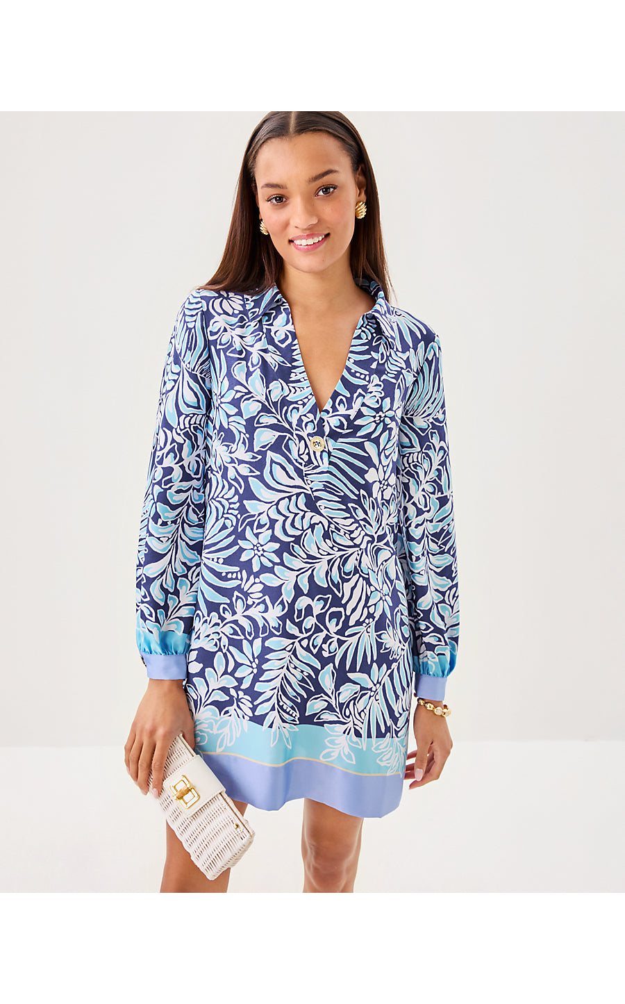 IRALANNE LONG SLEEVE POPO - SAPPHIRE POOL - SUMMER SHORELINES ENGINEERED WOVEN DRESS