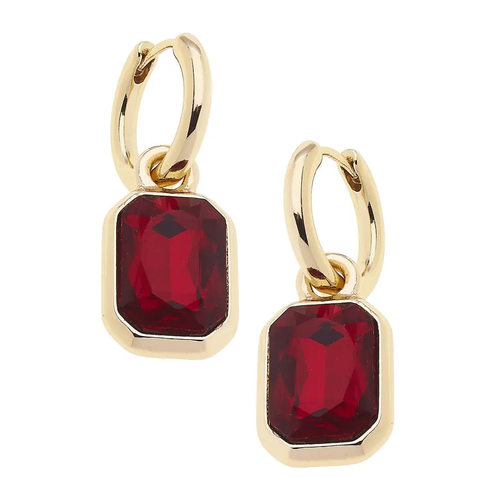 Reagyn Rhinestone Drop Hoop Earrings- Red