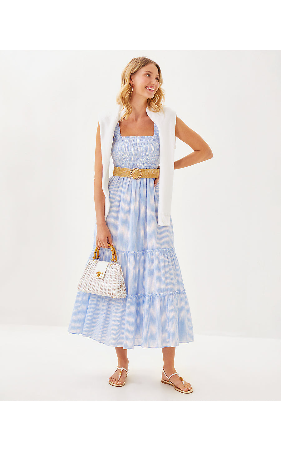 HADLY SMOCKED MAXI DRESS - JACARANDA BLUE - LTWT OXFORD STRIPE