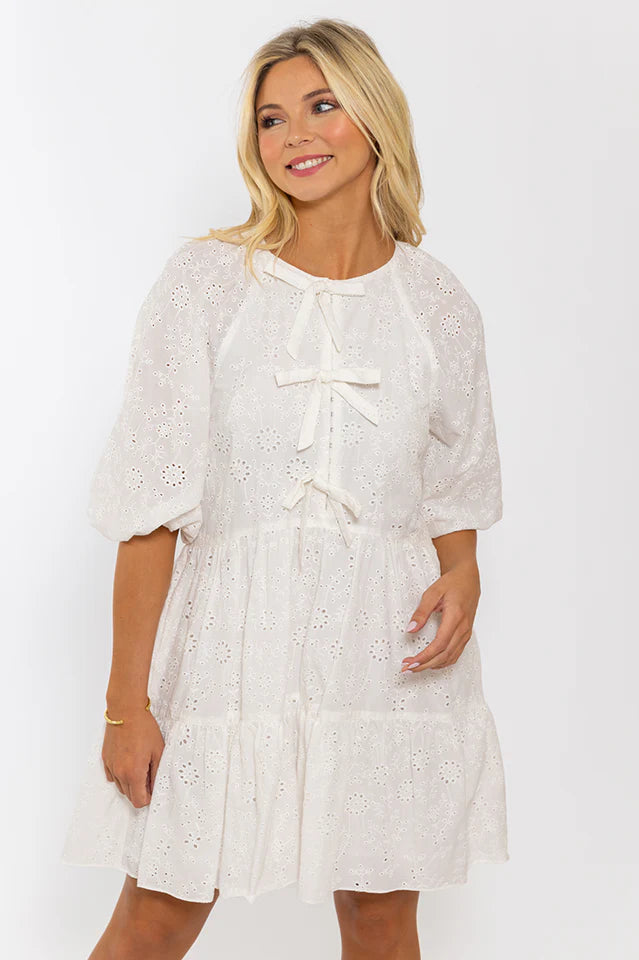 EYELET TIER DRESS - WHITE
