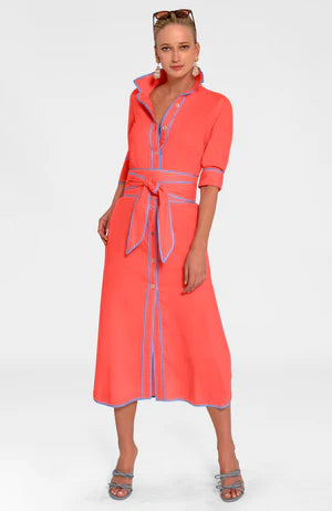 SHIRT TAIL LONG DRESS- CORAL