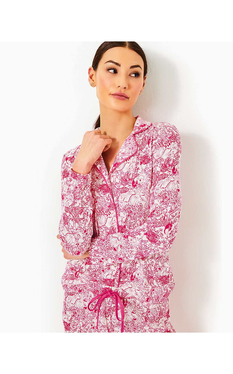 PJ KNIT LS BUTTON-UP TOP - RASPBERRY ROUGE - ANIMAL MAGNETISM