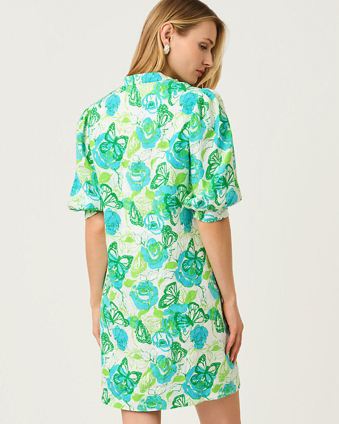 Mialeigh Linen Dress - Resort White Monarch Rose