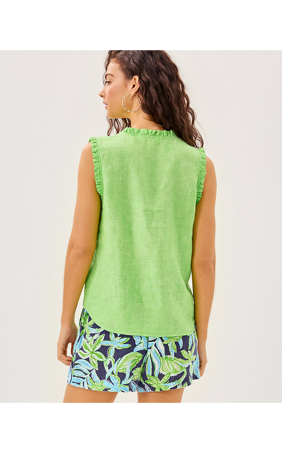 KAVALLA SLEEVELESS RUFFLE - CROCODILE GREEN X RESORT WHITE