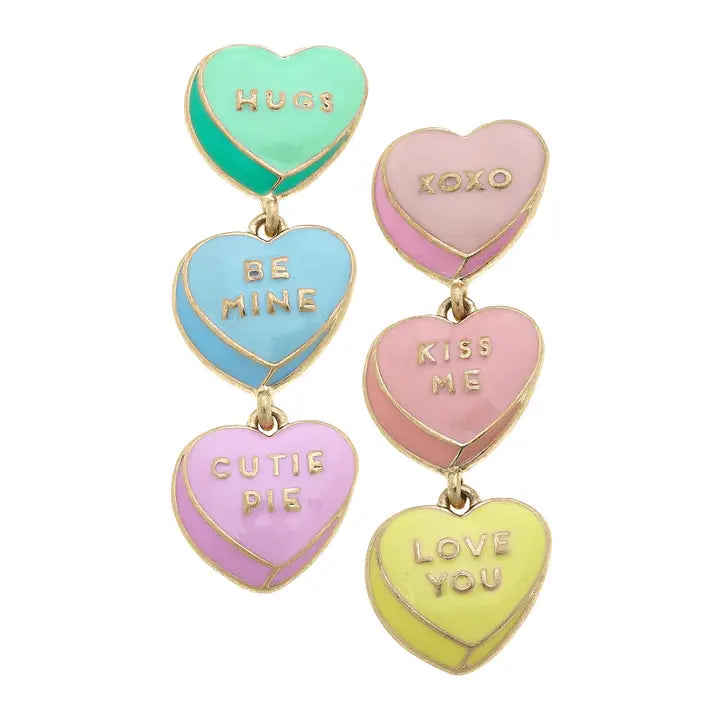 VALENTINE'S CONVERSATION HEARTS ENAMEL EARRINGS