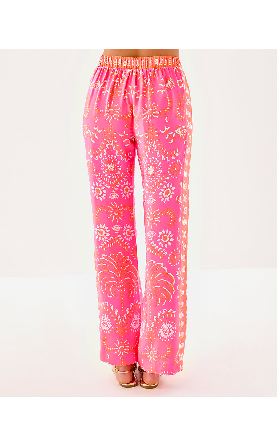 VIANNA SILK PALAZZO - SUNKISSED PINK - BREEZY PALM ENGINEERED PANT