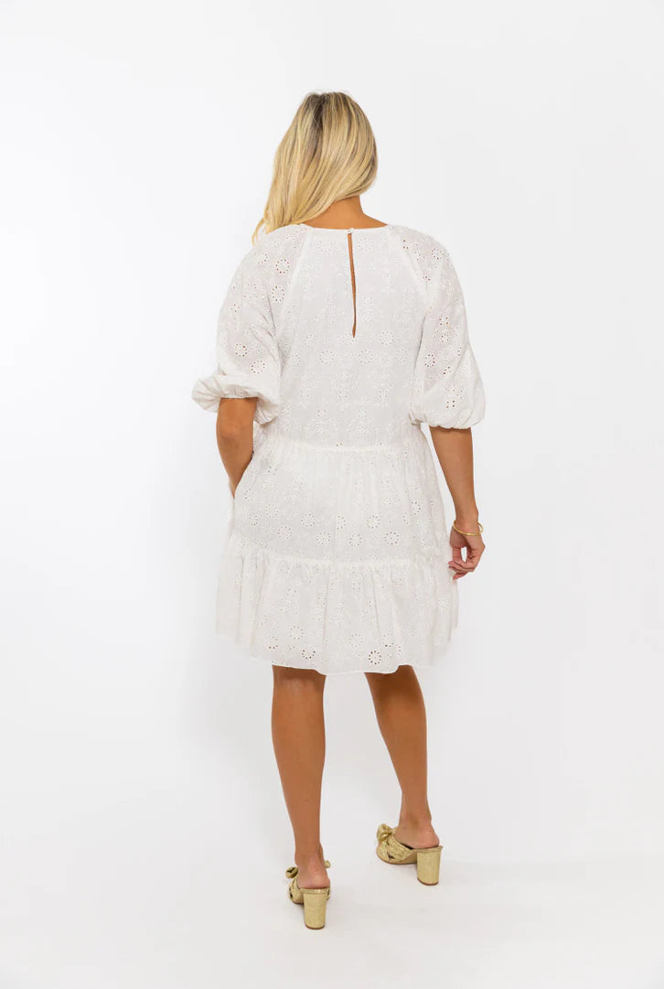 EYELET TIER DRESS - WHITE