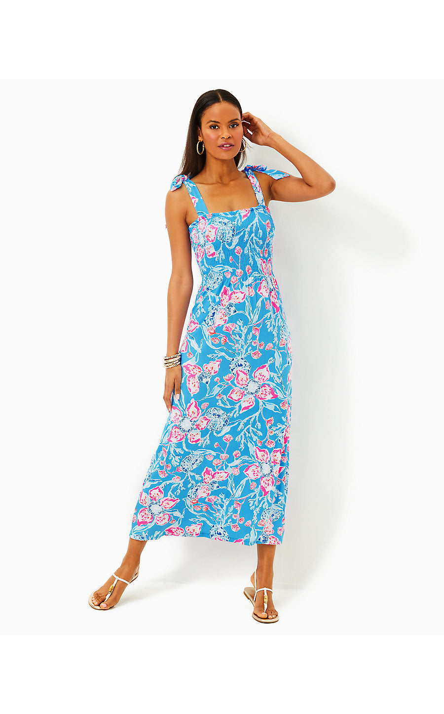 KAILUA SMOCKED MAXI DRESS MULTI BAHAMIAN RHAPSODY Pink Bee GVL