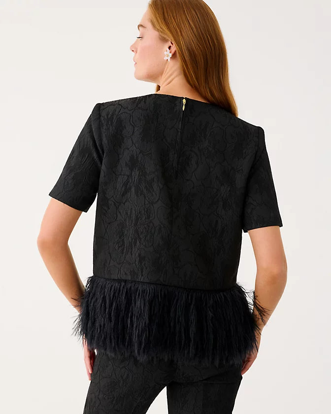 RYLAN V-NECK TOP - NOIR - EXPLODED FLOWER STRETCH JACQUARD