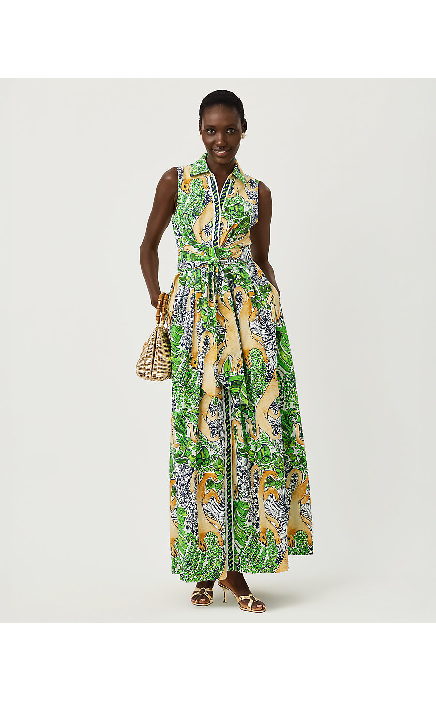 MARRIA STRETCH MAXI DRESS - MULTI - PALM PROWL ENGINEERED WOVEN SHIRTDRES