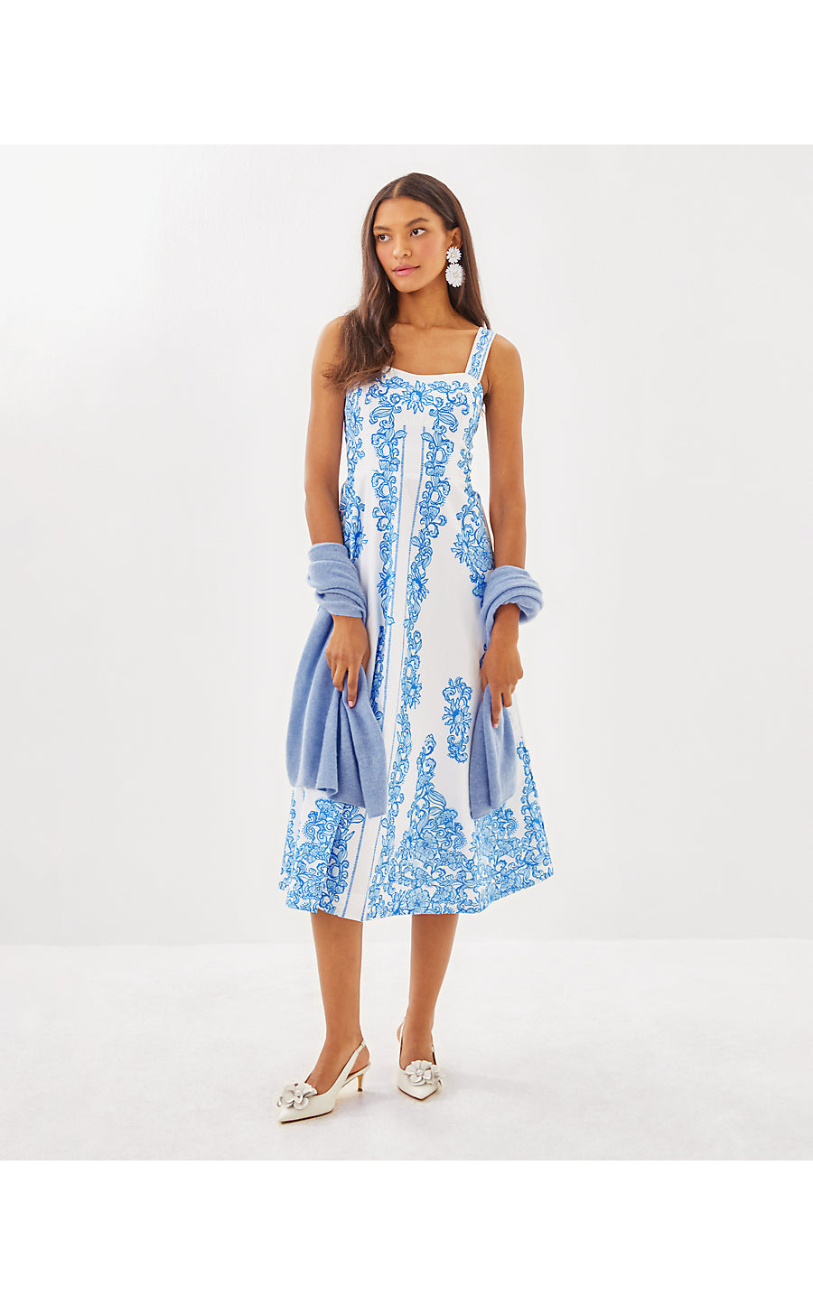 MAELLA MIDI DRESS - RESORT WHITE - SUNNY SIDE UP ENGINEERED WOVEN DRESS