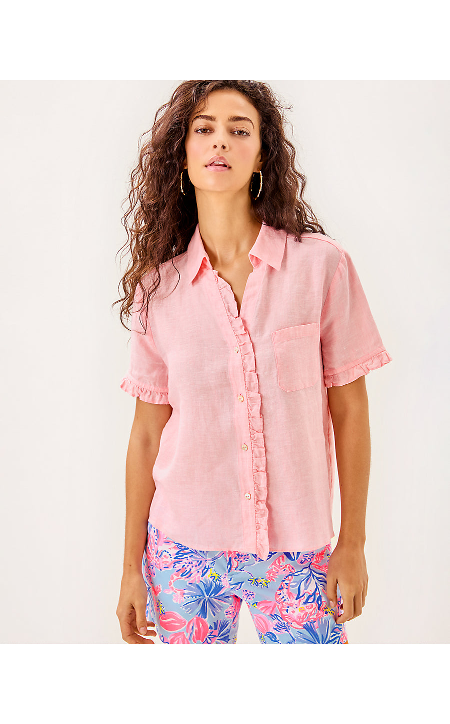 CARDEN RUFFLE TOP - SORBET PINK X RESORT WHITE