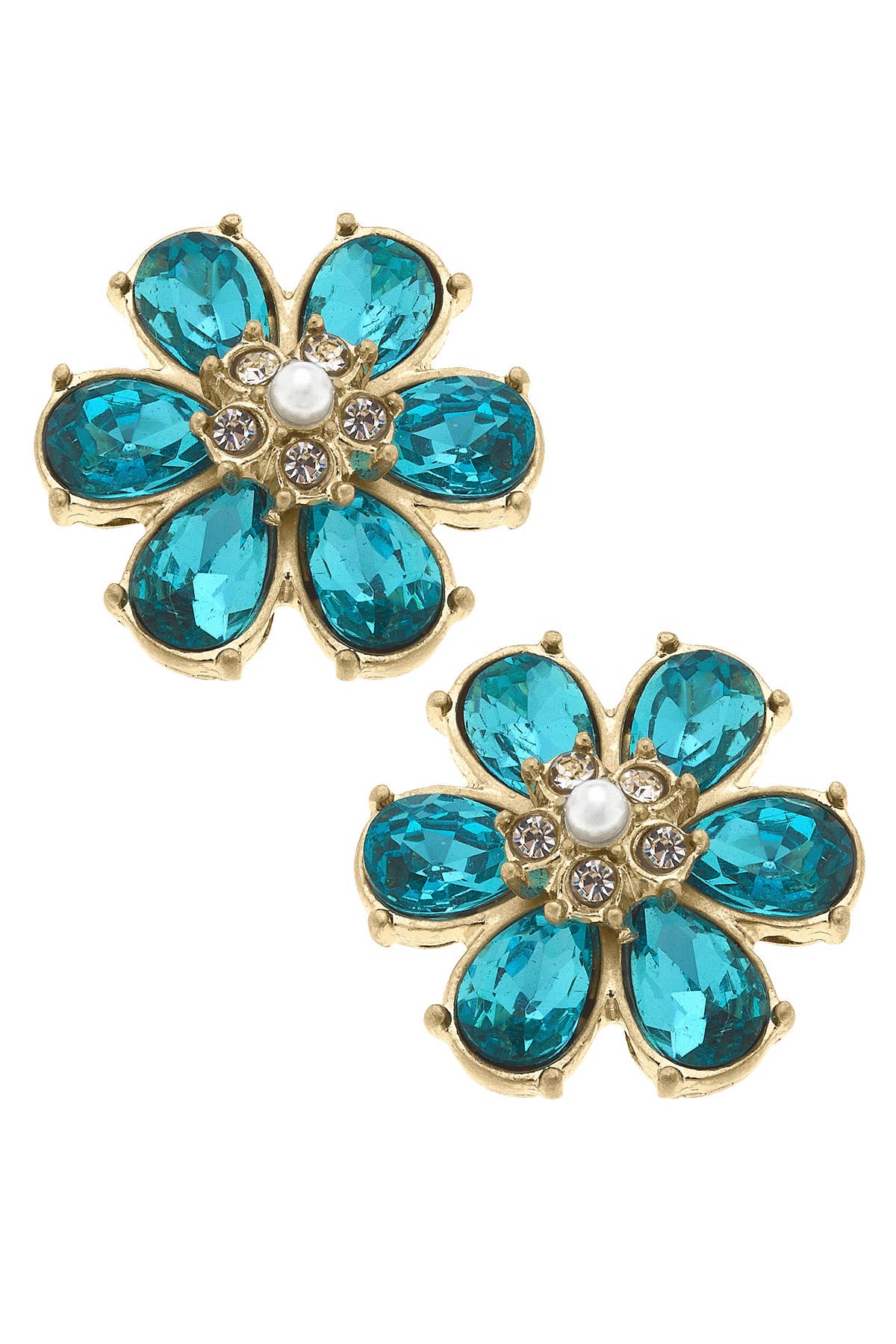 Canvas Style - Brooke Rhinestone & Pearl Flower Stud Earrings: Clear