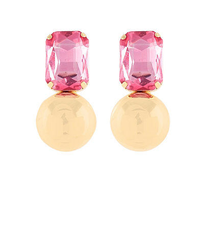 Metal Ball Dangle Glass Earrings - Rose/Gold