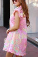 Floral Pastel Ruffle Dress - Lime