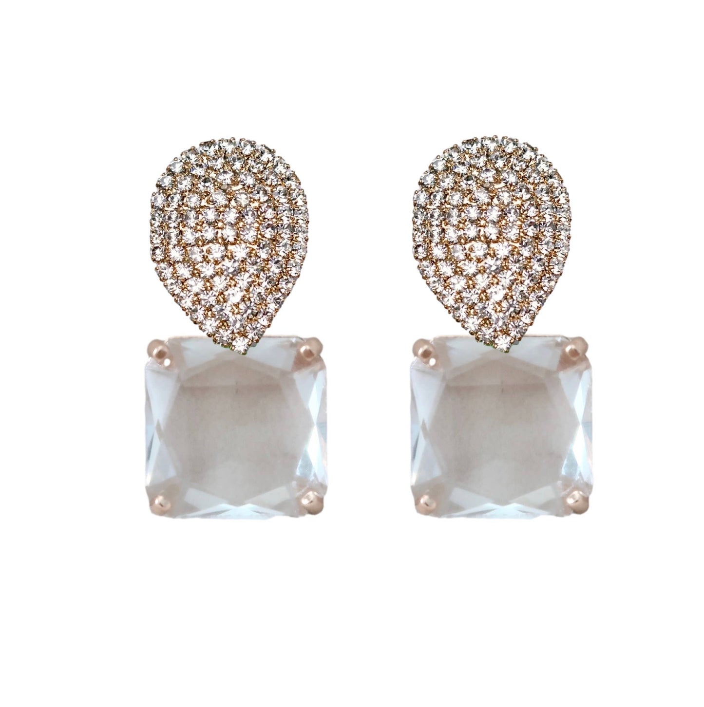 St Armands Designs of Sarasota - Clear Crystal Retro Pave Crystal Gum Drop Statement Earrings