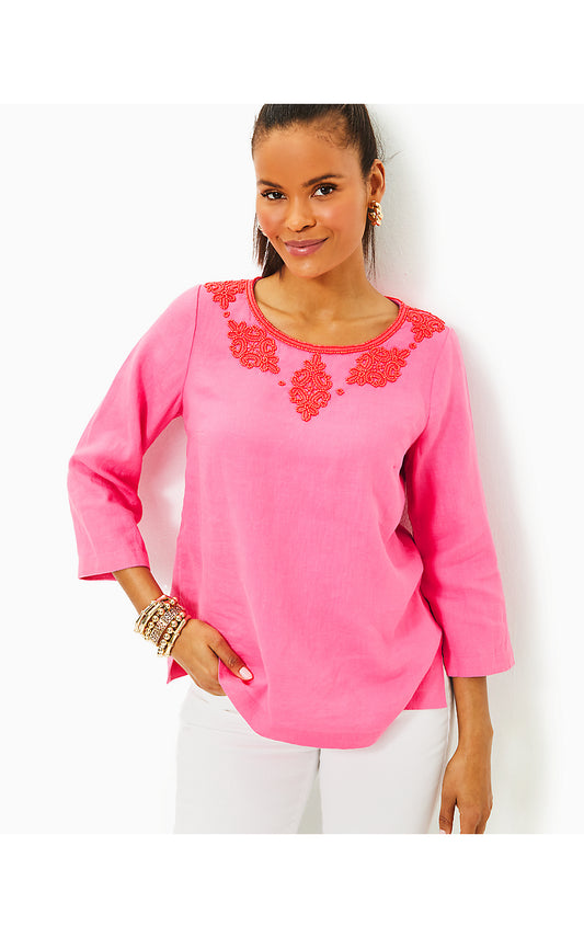 ELYN BEADED TOP - CONFETTI PINK