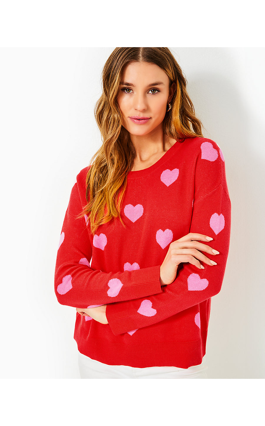 TENSLEY SWEATER - ROCOCO RED - HEARTS JACQUARD