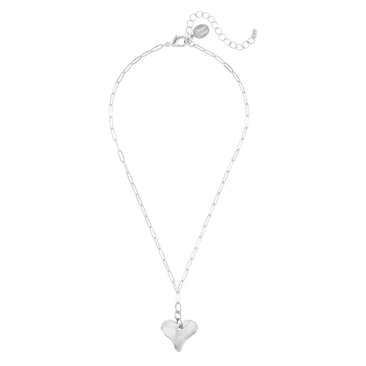 Silver Paperclip Chain Heart Necklace