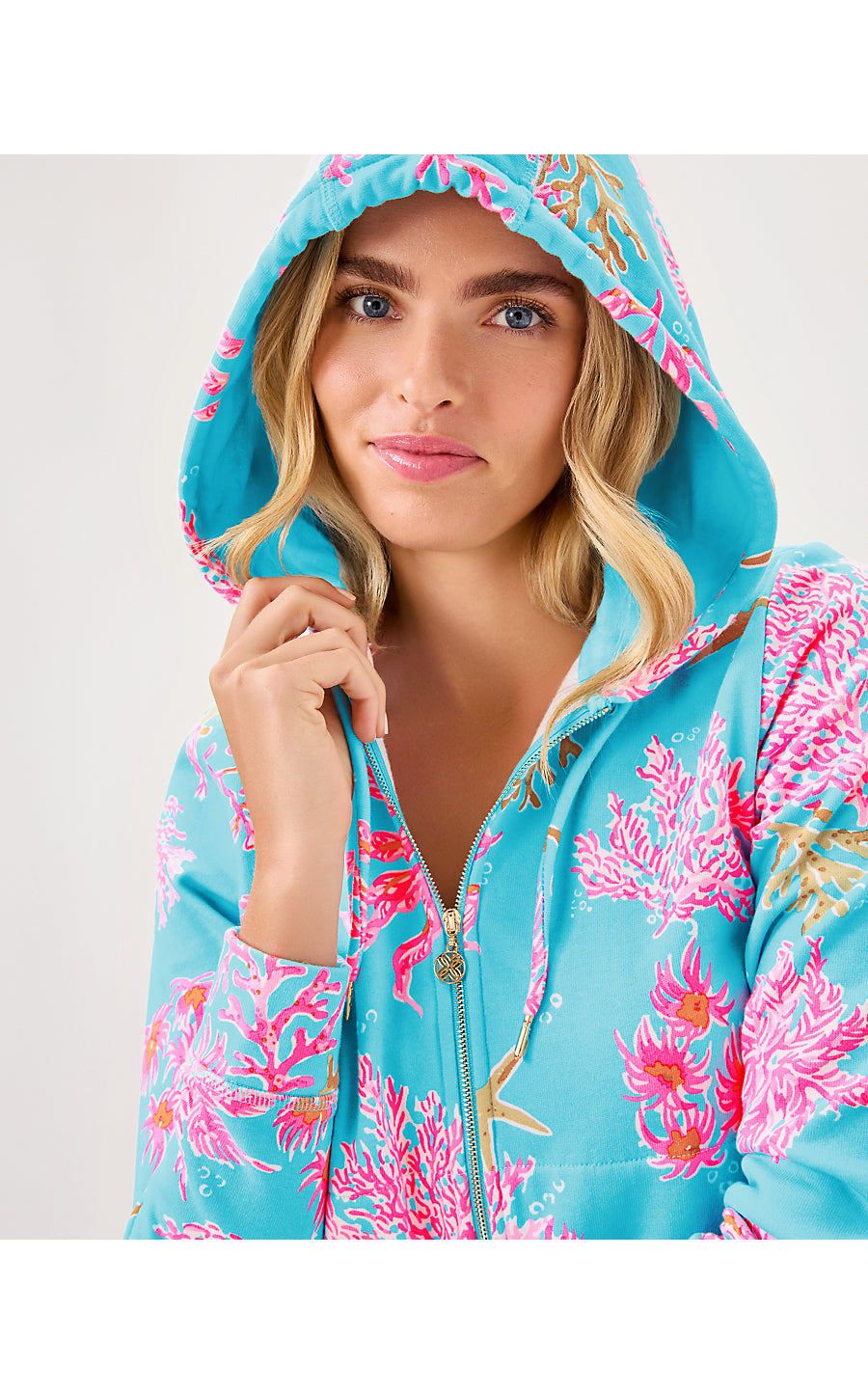 AVIDA ZIP-UP TERRY HOODIE - MULTI - ROYAL CORAL