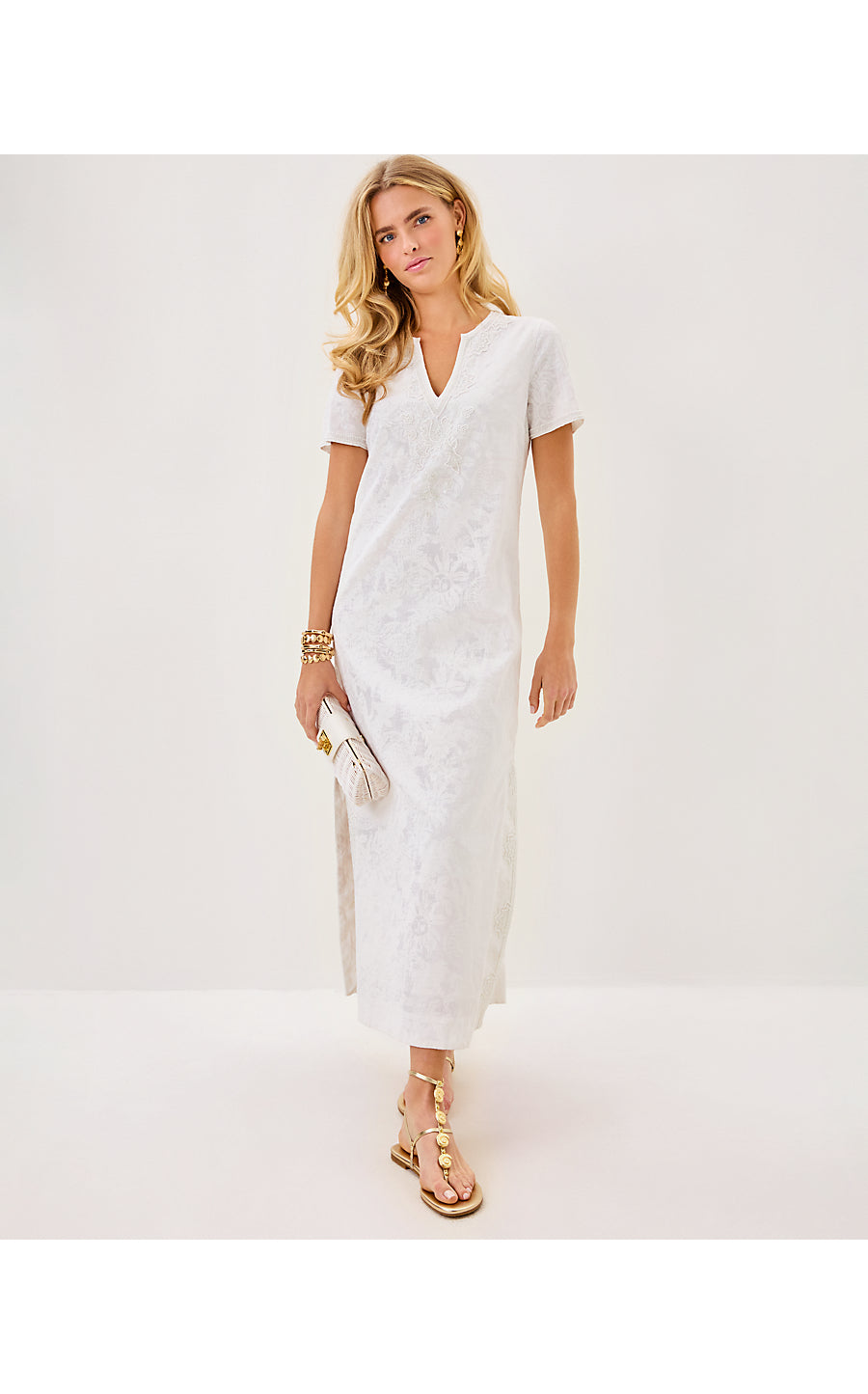 ARIELLA LINEN MAXI DRESS - RESORT WHITE - CATCHIN RAYS OVERPRINT