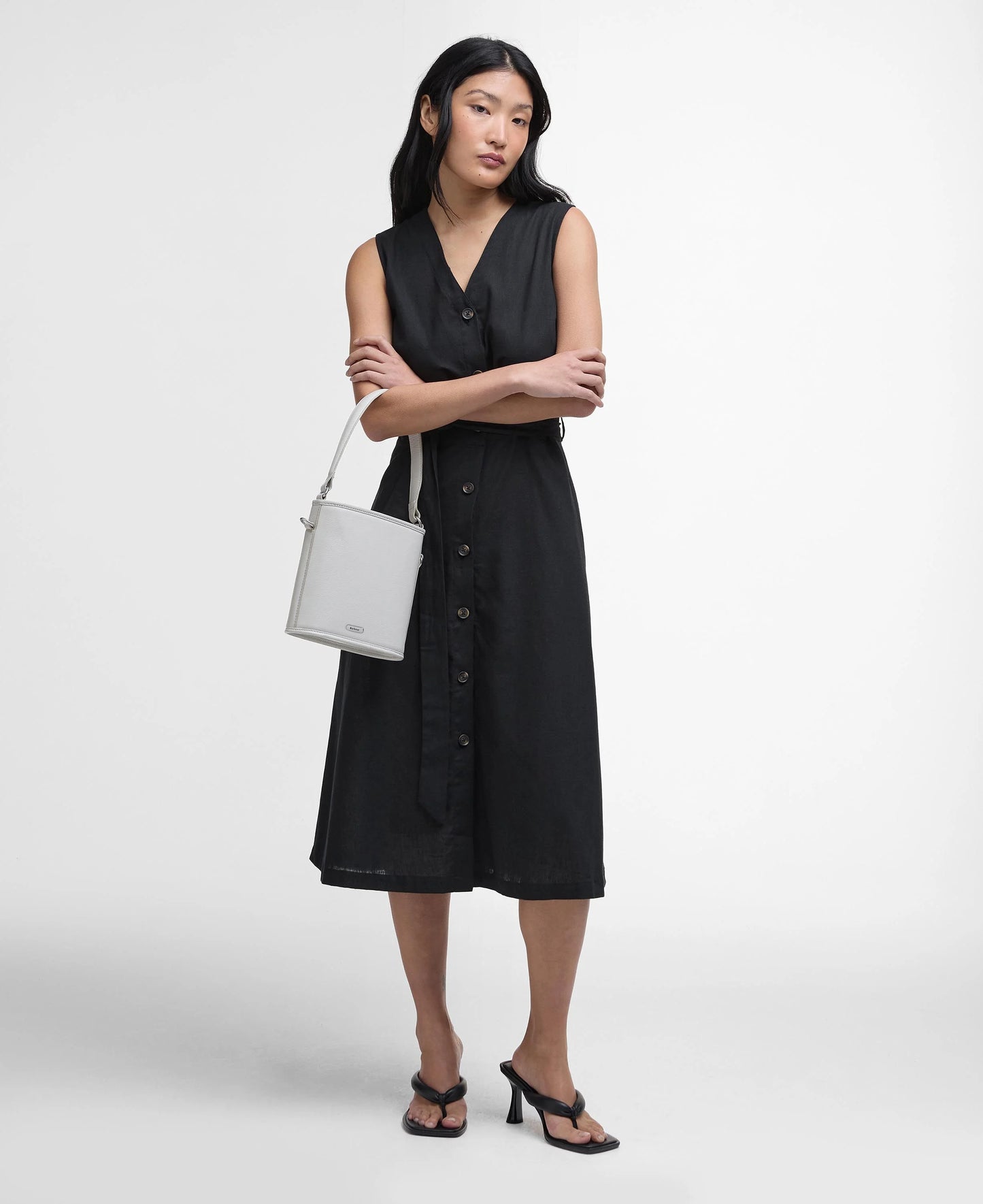 ELSIE MIDI DRESS - BLACK LINEN