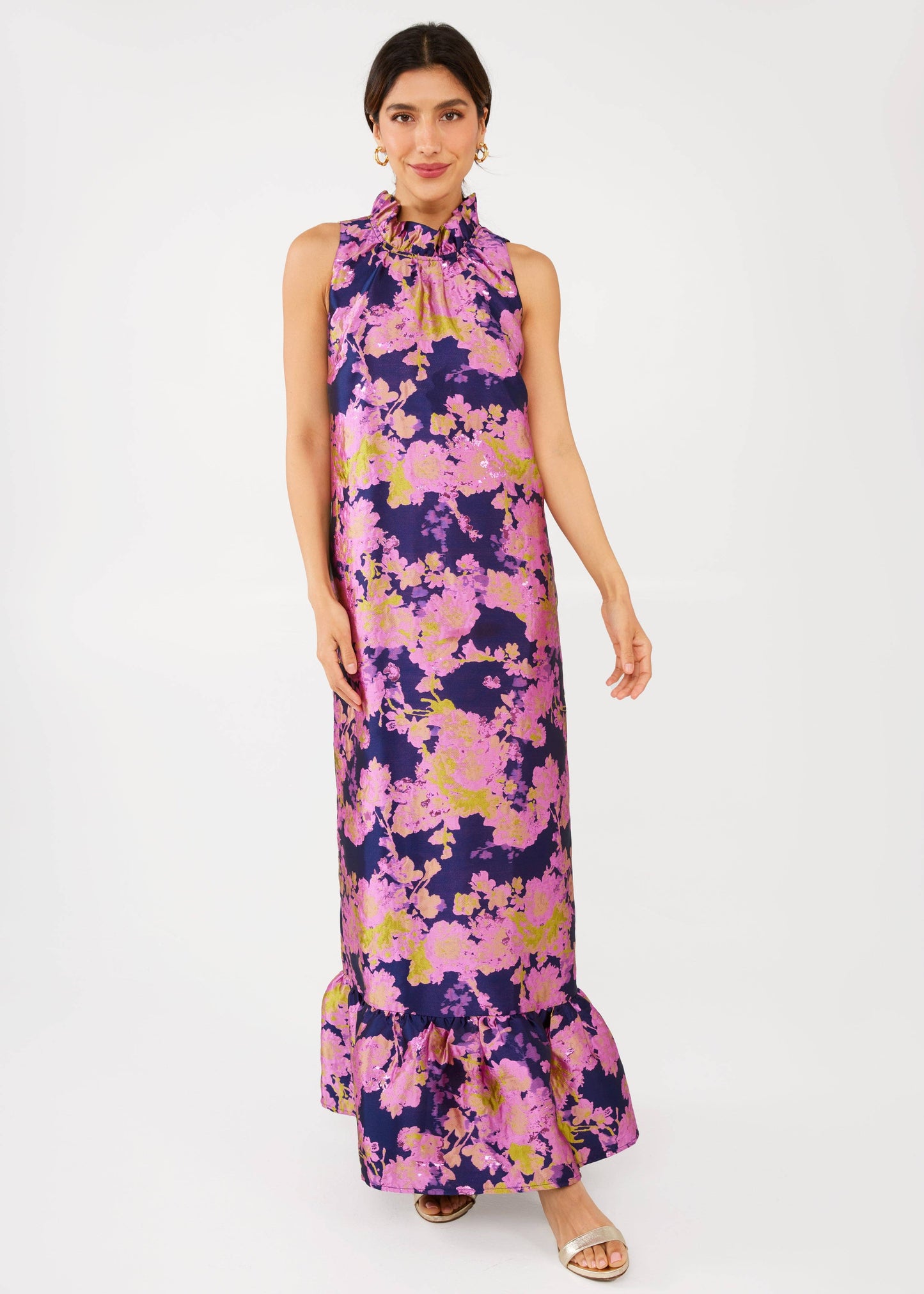 Abbey Glass - Camille Gown Navy Abstract Jacquard: Blue / S